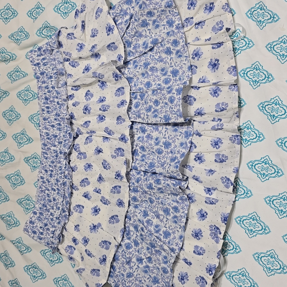 Crystal Sky Floral Tiered Skirt in Blue and White
